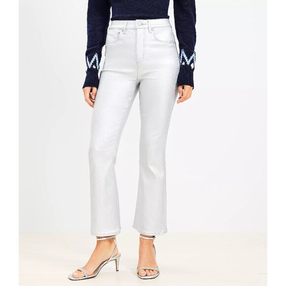 LOFT High Rise Kick Crop Jeans in Silver Metallic - Picture 2 of 14